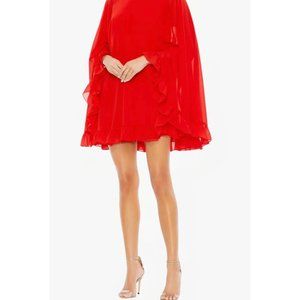 Ieena for Mac Duggal Red Ruffle Capelet Cocktail Minidress Sz 12 NWT